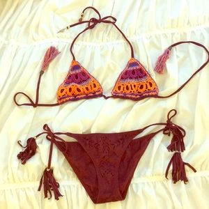 Ale BY ALESSANDRA suede/crochet bikini set